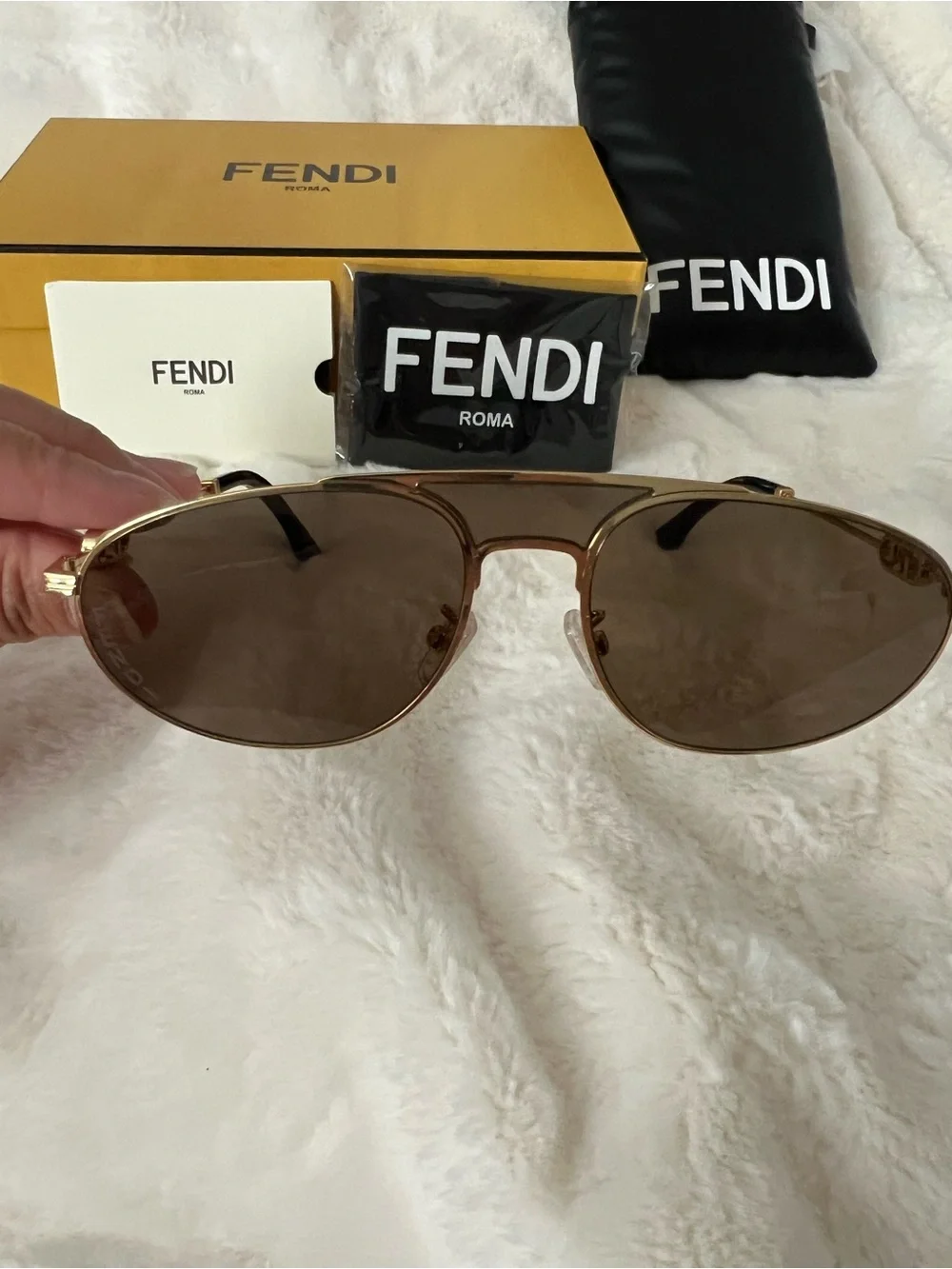 Fendi Gold Frame Brown Lens Sunglasses with Branded Case